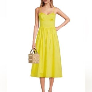 French Connection Basque-waist Sunshine Yellow Midi Dress with sweetheart neck